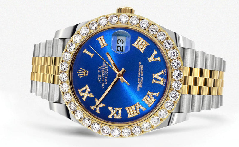 Rolex Datejust 41 Watch | 41 MM | 18K Yellow Gold & Stainless Steel | Custom Blue Roman Dial | Jubilee Band