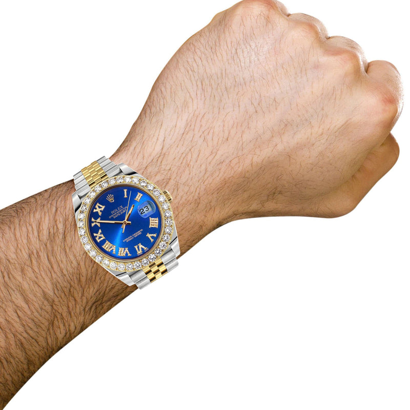 Rolex Datejust 41 Watch | 41 MM | 18K Yellow Gold & Stainless Steel | Custom Blue Roman Dial | Jubilee Band