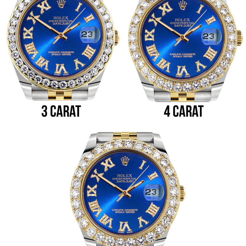 Rolex Datejust 41 Watch | 41 MM | 18K Yellow Gold & Stainless Steel | Custom Blue Roman Dial | Jubilee Band