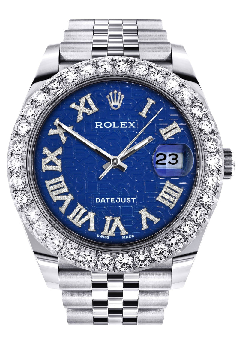 Rolex Datejust 41 Watch | 41 MM | Custom Blue Texture Roman Diamond Dial | Jubilee Band