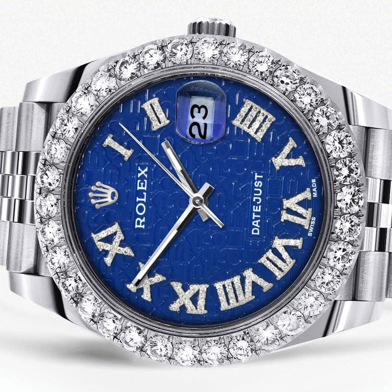 Rolex Datejust 41 Watch | 41 MM | Custom Blue Texture Roman Diamond Dial | Jubilee Band