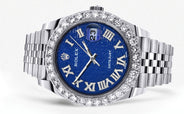 Rolex Datejust 41 Watch | 41 MM | Custom Blue Texture Roman Diamond Dial | Jubilee Band