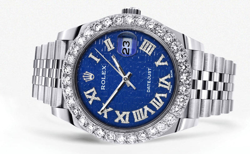 Rolex Datejust 41 Watch | 41 MM | Custom Blue Texture Roman Diamond Dial | Jubilee Band