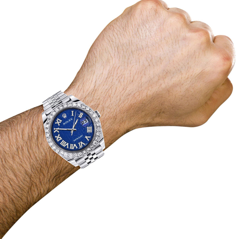 Rolex Datejust 41 Watch | 41 MM | Custom Blue Texture Roman Diamond Dial | Jubilee Band