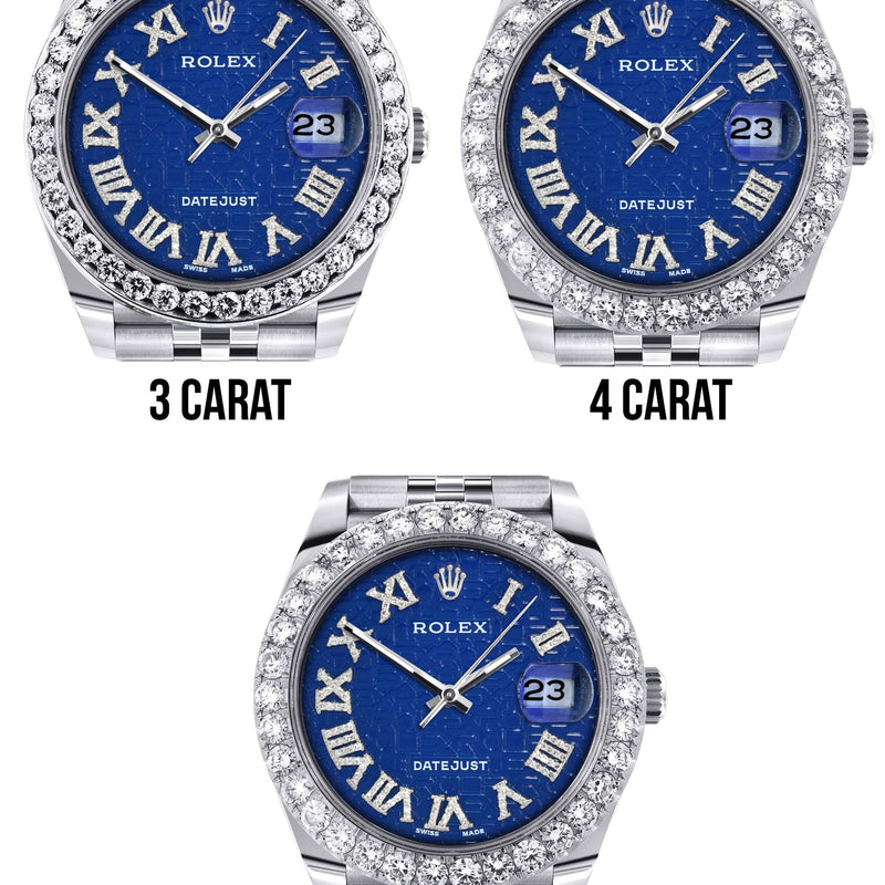 Rolex Datejust 41 Watch | 41 MM | Custom Blue Texture Roman Diamond Dial | Jubilee Band