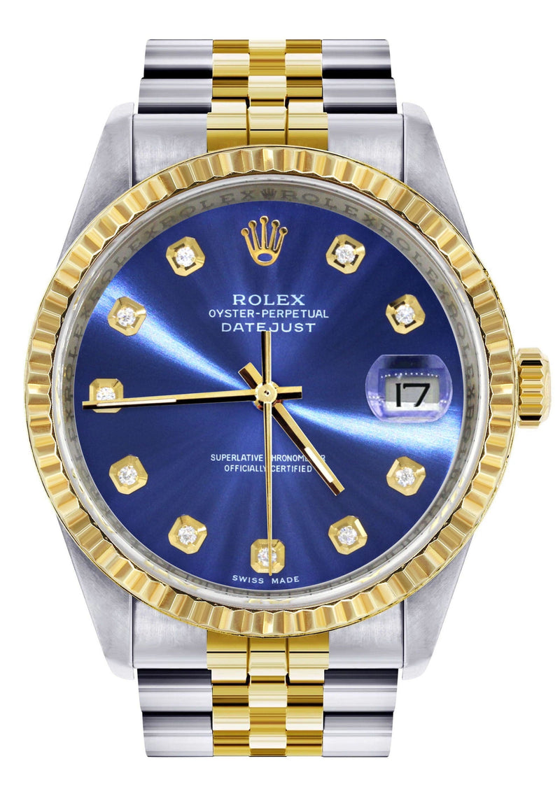Mens Rolex Datejust Watch 16233 Two Tone | Fluted Bezel | 36Mm | Blue Dial | Jubilee Band