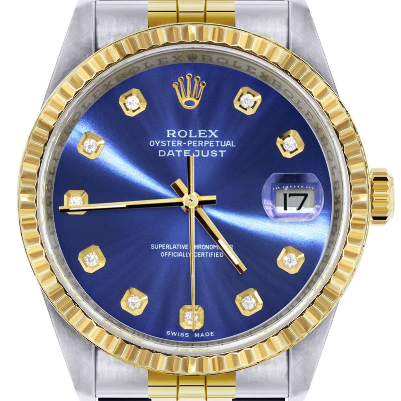 Womens Rolex Datejust Watch 16233 Two Tone | 36Mm | Blue Dial | Fluted Bezel | Jubilee Band