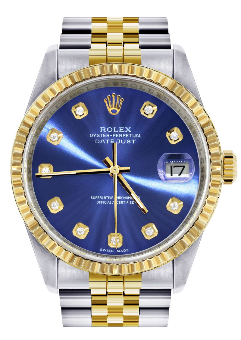 Womens Rolex Datejust Watch 16233 Two Tone | 36Mm | Blue Dial | Fluted Bezel | Jubilee Band