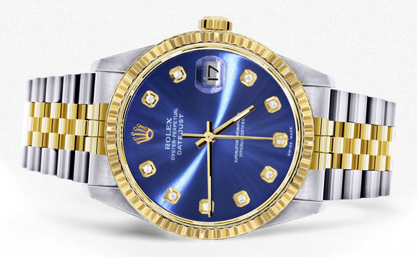 Mens Rolex Datejust Watch 16233 Two Tone | Fluted Bezel | 36Mm | Blue Dial | Jubilee Band