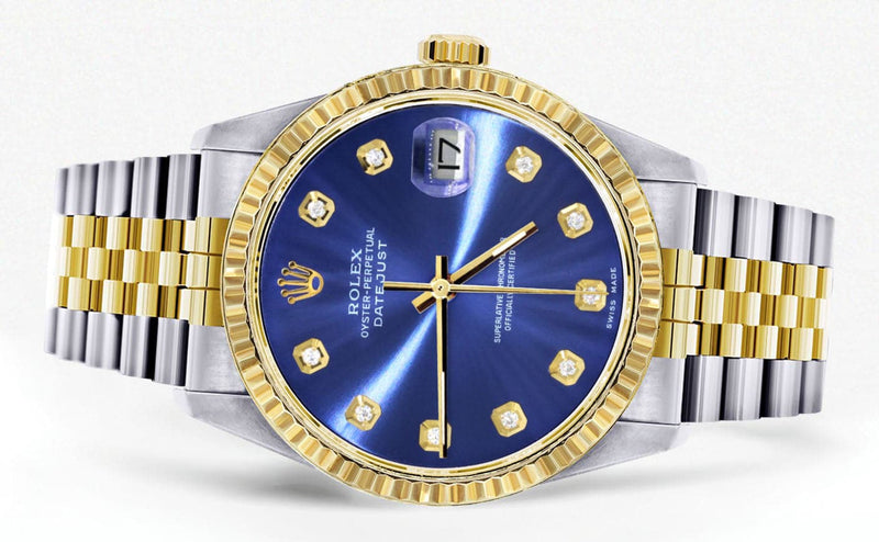 Mens Rolex Datejust Watch 16233 Two Tone | Fluted Bezel | 36Mm | Blue Dial | Jubilee Band