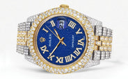 Diamond Iced Out Rolex Datejust 41 | 25 Carats Of Diamonds | Blue Text Pattern Dial | Two Tone | Two Row | Jubilee Band