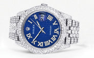 Diamond Iced Out Rolex Datejust 41 | 25 Carats Of Diamonds | Custom Blue Text Pattern Dial | Two Row | Jubilee Band
