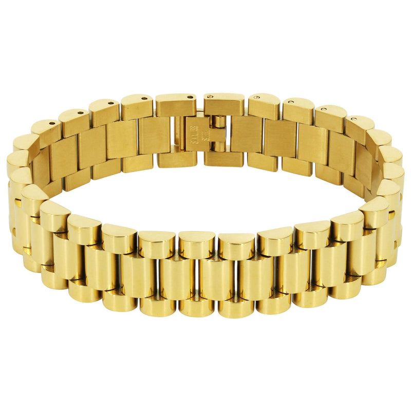 Gold Plated Mens Presidential Band Bracelet