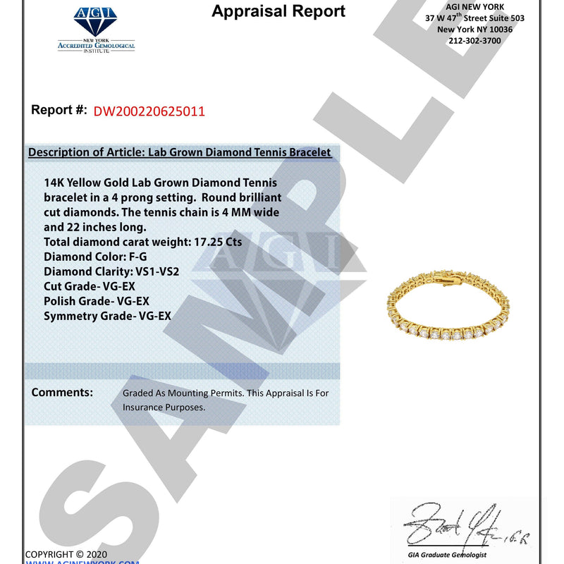 Lab Grown Diamond Tennis Bracelet - 14K Yellow Gold