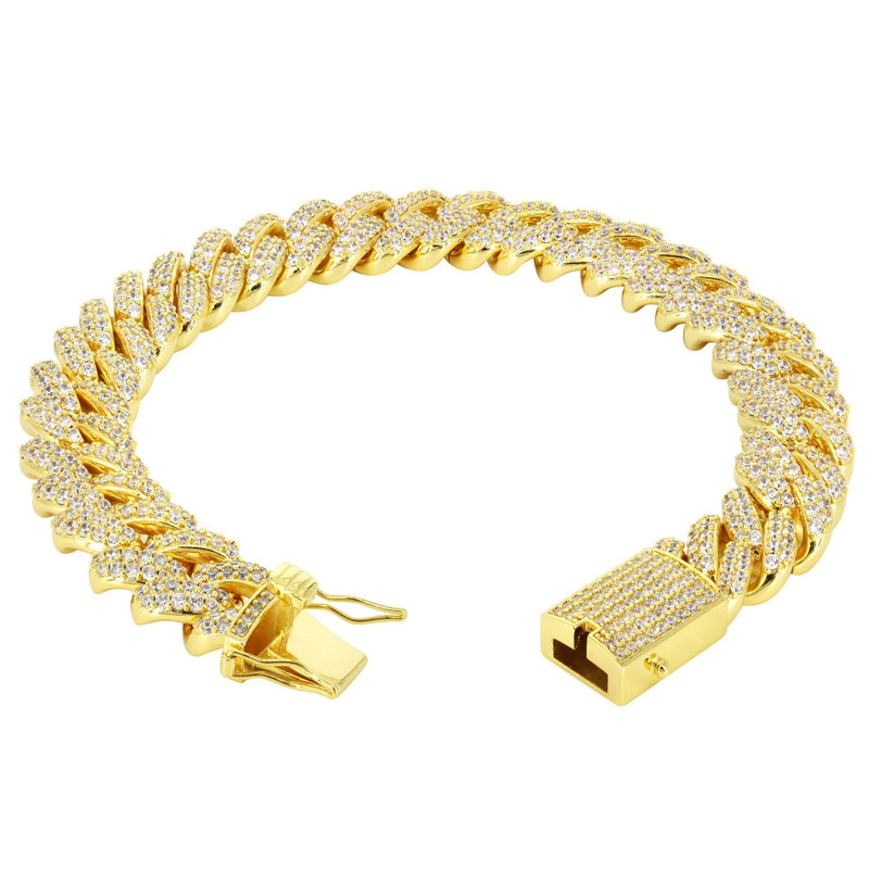 Gold Plated Mens Iced Out Miami Cuban Link Bracelet