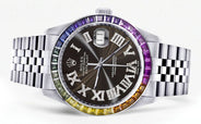 Diamond Gold Rolex Watch For Men 16200 | 36Mm | Rainbow Sapphire Bezel | Brown Roman Numeral Dial | Jubilee Band