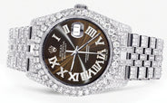 Iced Out Rolex Datejust 36 MM | Stainless Steel | 10 Carats of Diamonds | Brown Roman Diamond Dial | Jubilee Band
