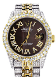Iced Out Rolex Datejust 36 MM | Two Tone | 10 Carats of Diamonds | Chocolate Roman Diamond Dial