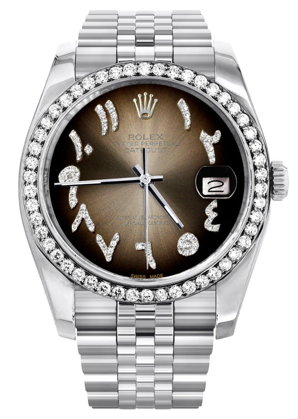 116200 | Hidden Clasp | Diamond Rolex Datejust Watch | 36Mm | Brown Arabic Diamond Dial | Jubilee Band