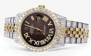 Iced Out Rolex Datejust 36 MM | Two Tone | 10 Carats of Diamonds | Chocolate Roman Diamond Dial