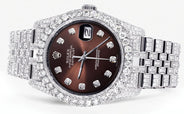 Iced Out Rolex Datejust 36 MM | Stainless Steel | 16.5 Carats of Diamonds | Brown Diamond Dial | Jubilee Band | Model 116200