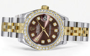 Womens Diamond Gold Hidden Clasp Rolex Watch | 1 Carat Bezel | 26Mm | Chocolate Dial | Jubilee Band | Model 179173
