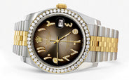 116233 | Hidden Clasp | Gold & Steel Rolex Datejust Watch | 36Mm | Brown Arabic Diamond Dial | Jubilee Band