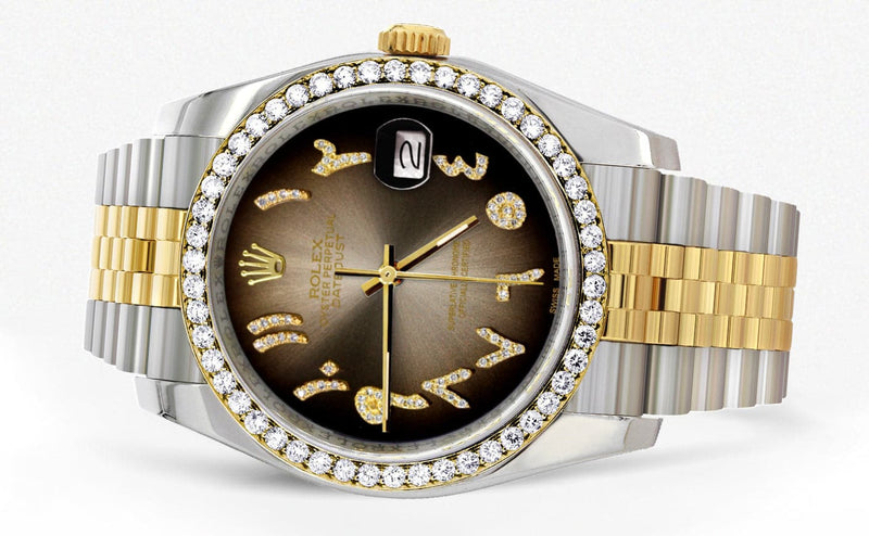 116233 | Hidden Clasp | Gold & Steel Rolex Datejust Watch | 36Mm | Brown Arabic Diamond Dial | Jubilee Band