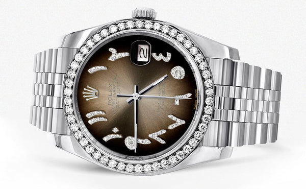 116200 | Hidden Clasp | Diamond Rolex Datejust Watch | 36Mm | Brown Arabic Diamond Dial | Jubilee Band