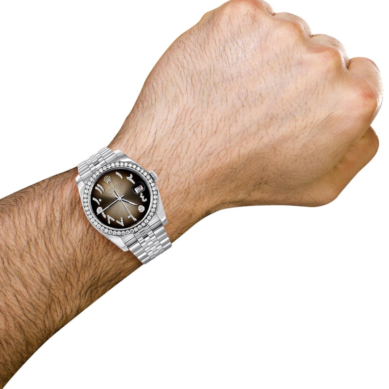 116200 | Hidden Clasp | Diamond Rolex Datejust Watch | 36Mm | Brown Arabic Diamond Dial | Jubilee Band