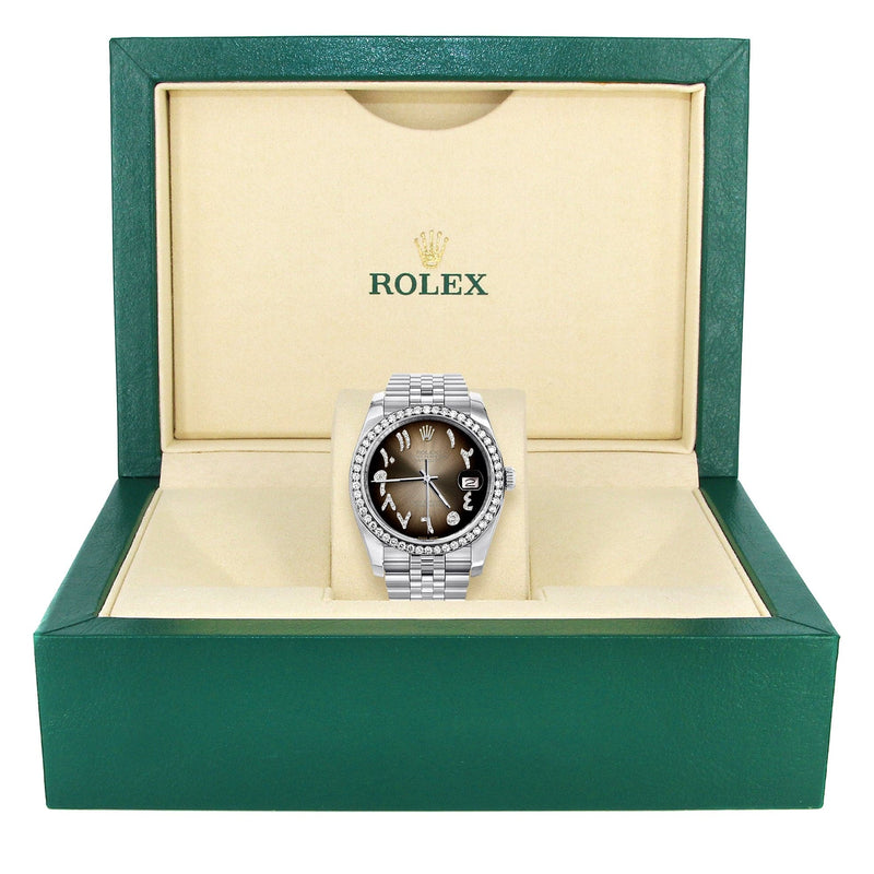 116200 | Hidden Clasp | Diamond Rolex Datejust Watch | 36Mm | Brown Arabic Diamond Dial | Jubilee Band