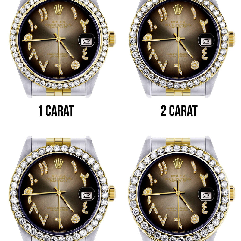 116233 | Hidden Clasp | Gold & Steel Rolex Datejust Watch | 36Mm | Brown Arabic Diamond Dial | Jubilee Band