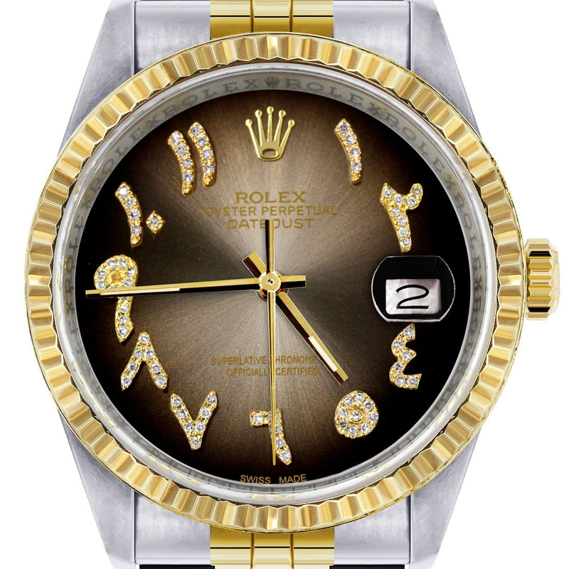 Mens Rolex Datejust Watch 16233 Two Tone | 36Mm | Brown Arabic Dial | Jubilee Band