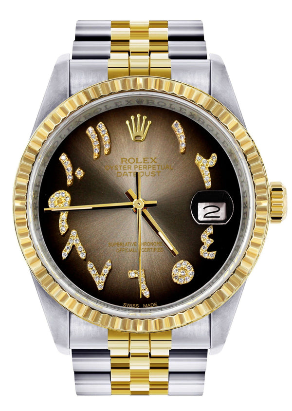 Mens Rolex Datejust Watch 16233 Two Tone | 36Mm | Brown Arabic Dial | Jubilee Band