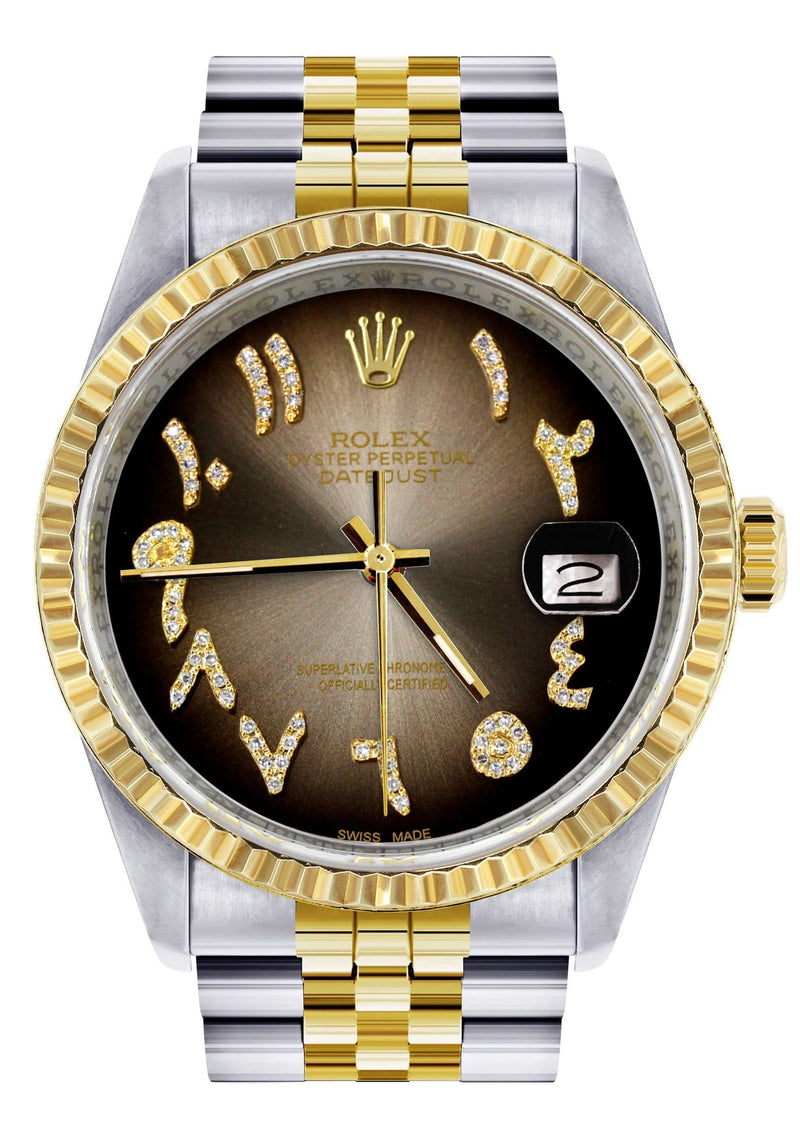Mens Rolex Datejust Watch 16233 Two Tone | 36Mm | Brown Arabic Dial | Jubilee Band