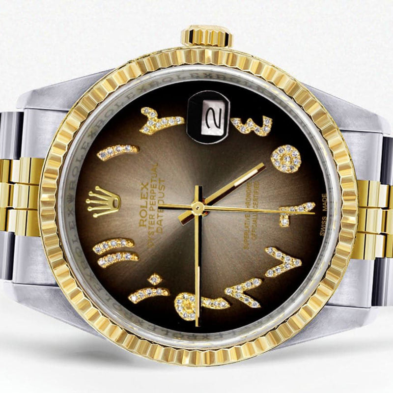 Mens Rolex Datejust Watch 16233 Two Tone | 36Mm | Brown Arabic Dial | Jubilee Band