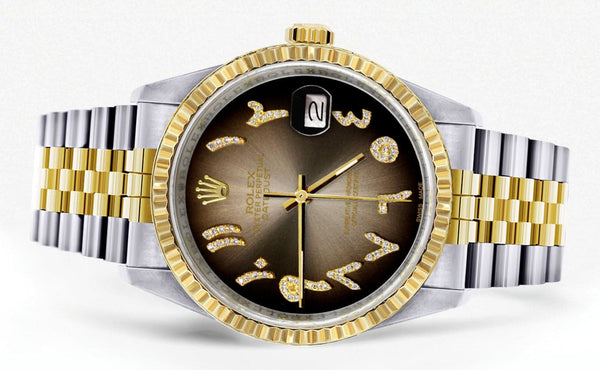 Mens Rolex Datejust Watch 16233 Two Tone | 36Mm | Brown Arabic Dial | Jubilee Band