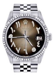 Mens Rolex Datejust Watch 16200 | Fluted Bezel | 36Mm | Brown Arabic Dial | Jubilee Band