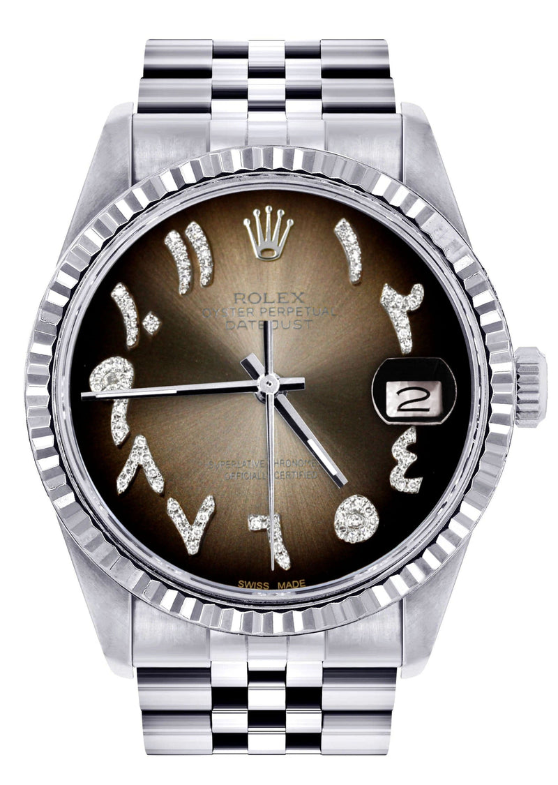 Mens Rolex Datejust Watch 16200 | Fluted Bezel | 36Mm | Brown Arabic Dial | Jubilee Band