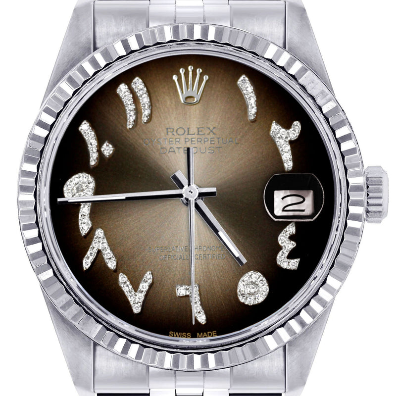 Womens Rolex Datejust Watch 16200 | Fluted Bezel | 36Mm | Brown Arabic Dial | Fluted Bezel | Jubilee Band