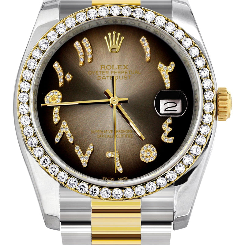 116233 | Gold & Steel Rolex Datejust Watch | 36Mm | Brown Arabic Diamond Dial | Oyster Band
