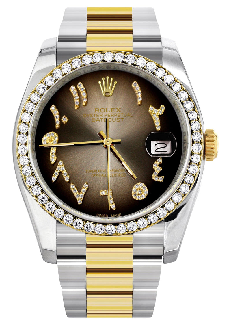 116233 | Gold & Steel Rolex Datejust Watch | 36Mm | Brown Arabic Diamond Dial | Oyster Band