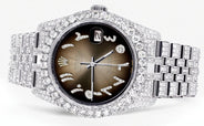 Iced Out Rolex Datejust 36 MM | Stainless Steel | 10 Carats of Diamonds | Brown Arabic Diamond Dial | Jubilee Band