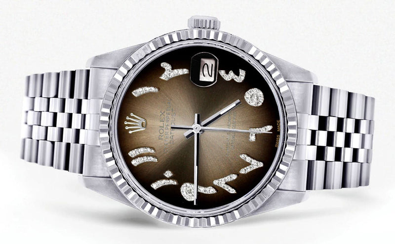 Mens Rolex Datejust Watch 16200 | Fluted Bezel | 36Mm | Brown Arabic Dial | Jubilee Band