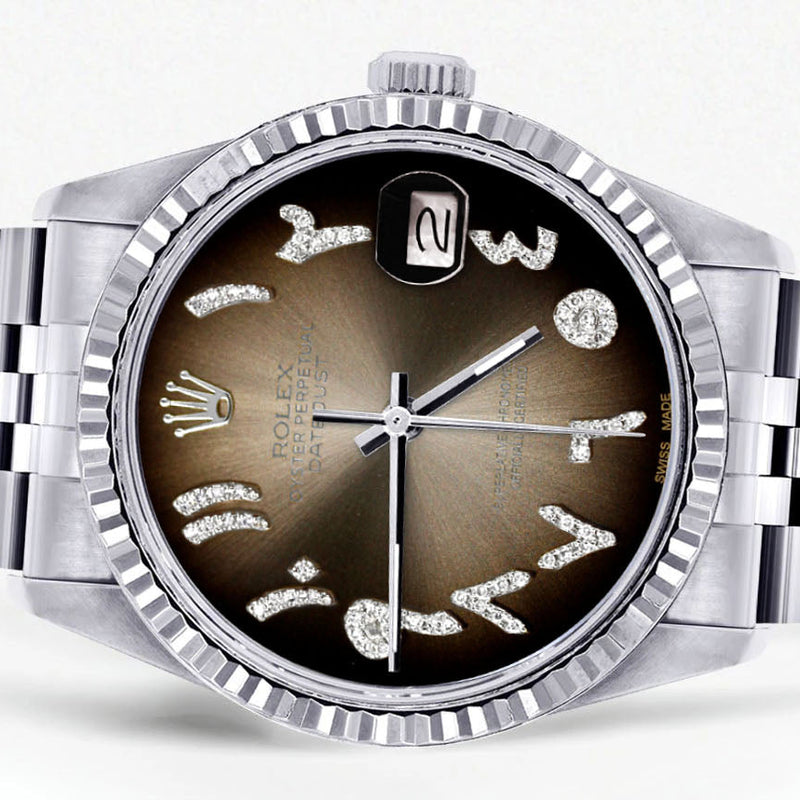 Womens Rolex Datejust Watch 16200 | Fluted Bezel | 36Mm | Brown Arabic Dial | Fluted Bezel | Jubilee Band
