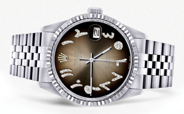 Womens Rolex Datejust Watch 16200 | Fluted Bezel | 36Mm | Brown Arabic Dial | Fluted Bezel | Jubilee Band