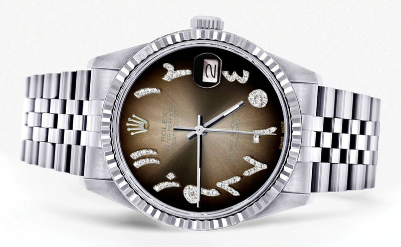 Womens Rolex Datejust Watch 16200 | Fluted Bezel | 36Mm | Brown Arabic Dial | Fluted Bezel | Jubilee Band