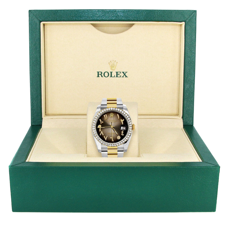 116233 | Gold & Steel Rolex Datejust Watch | 36Mm | Brown Arabic Diamond Dial | Oyster Band