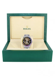 Diamond Gold Rolex Watch For Men 16200 | 36Mm | Rainbow Sapphire Bezel | Brown Arabic Numeral Dial | Jubilee Band