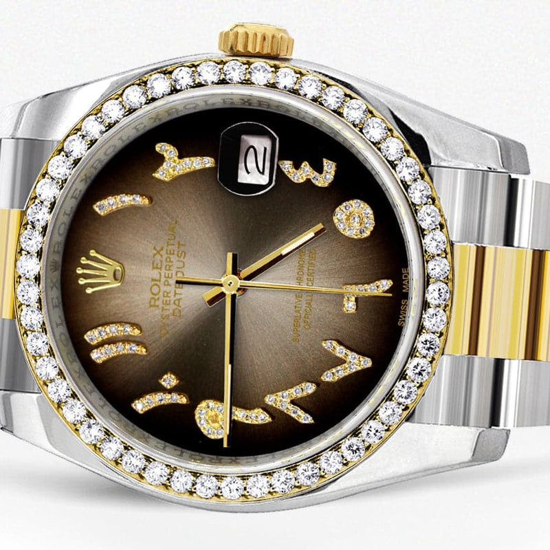 116233 | Gold & Steel Rolex Datejust Watch | 36Mm | Brown Arabic Diamond Dial | Oyster Band